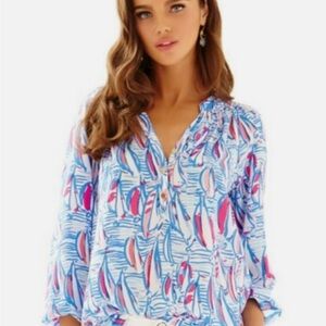 Lilly Pulitzer Silk Elsa Top Red Right Return Sailboat RRR XXS Blouse Shirt